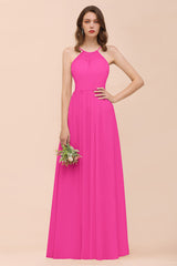 Gorgeous Chiffon Halter Ruffle Affordable Long Bridesmaid Dress-Babyonlines