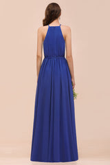 Gorgeous Affordable Chiffon Ruffle Royal Blue Bridesmaid Dress-Babyonlines