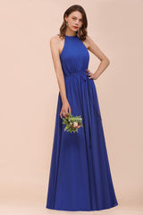 Gorgeous Affordable Chiffon Ruffle Royal Blue Bridesmaid Dress-Babyonlines