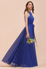 Gorgeous Affordable Chiffon Ruffle Royal Blue Bridesmaid Dress-Babyonlines