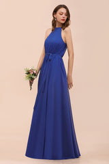 Gorgeous Affordable Chiffon Ruffle Royal Blue Bridesmaid Dress-Babyonlines
