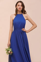 Gorgeous Affordable Chiffon Ruffle Royal Blue Bridesmaid Dress-Babyonlines
