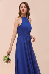 Gorgeous Affordable Chiffon Ruffle Royal Blue Bridesmaid Dress-Babyonlines