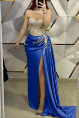 Sweetheart Strapless Pleated Long Prom Dress with Beading Split