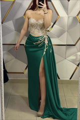 Sweetheart Strapless Pleated Long Prom Dress with Beading Split