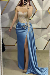 Sweetheart Strapless Pleated Long Prom Dress with Beading Split