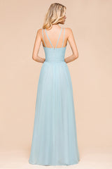 Gorgeous Halter Ruffle Sky Blue Affordable Bridesmaid Dress-Babyonlines