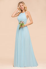 Gorgeous Halter Ruffle Sky Blue Affordable Bridesmaid Dress-Babyonlines