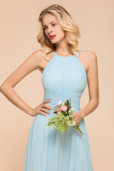 Gorgeous Halter Ruffle Sky Blue Affordable Bridesmaid Dress-Babyonlines