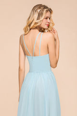 Gorgeous Halter Ruffle Sky Blue Affordable Bridesmaid Dress-Babyonlines