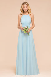 Gorgeous Halter Ruffle Sky Blue Affordable Bridesmaid Dress-Babyonlines