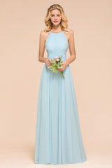 Gorgeous Halter Ruffle Sky Blue Affordable Bridesmaid Dress-Babyonlines