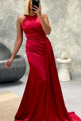 Gorgeous Jewel Neck Strapless Mermaid Long Prom Dress with Pleated