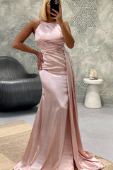 Gorgeous Jewel Neck Strapless Mermaid Long Prom Dress with Pleated