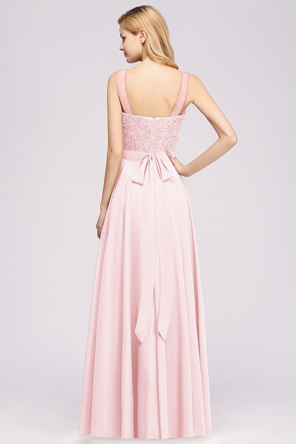 Gorgeous Lace Jewel Affordable Pink Bridesmaid Dress with Beadings-Babyonlines
