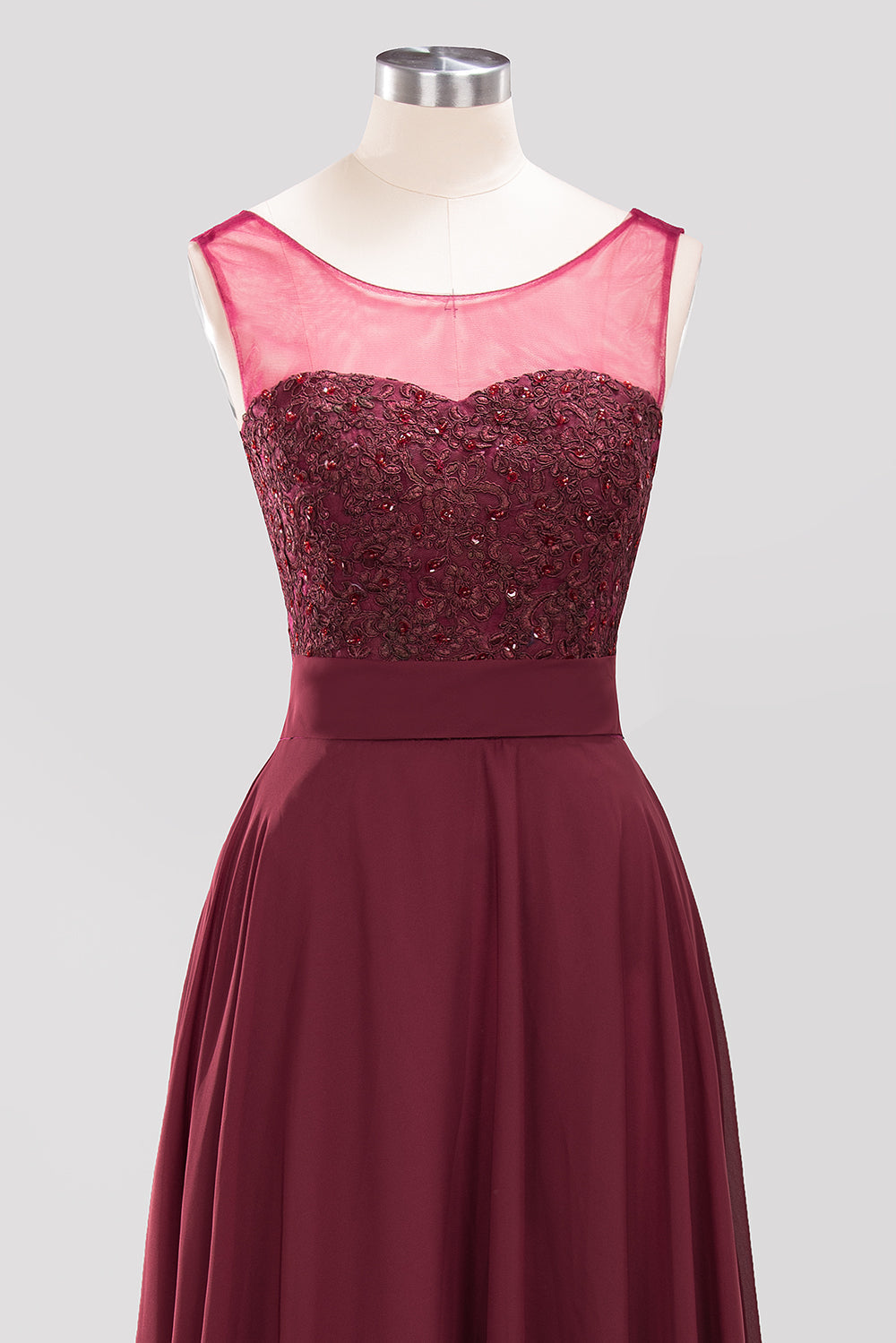 Gorgeous Lace Jewel Affordable Pink Bridesmaid Dress with Beadings-Babyonlines