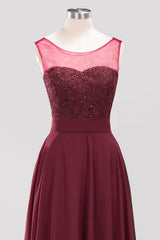 Gorgeous Lace Jewel Affordable Pink Bridesmaid Dress with Beadings-Babyonlines