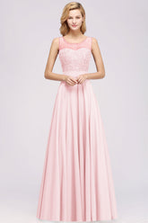 Gorgeous Lace Jewel Affordable Pink Bridesmaid Dress with Beadings-Babyonlines