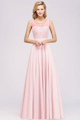 Gorgeous Lace Jewel Affordable Pink Bridesmaid Dress with Beadings-Babyonlines