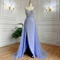 Gorgeous Lavender One Shoulder Floor Length Prom Dress with Beading