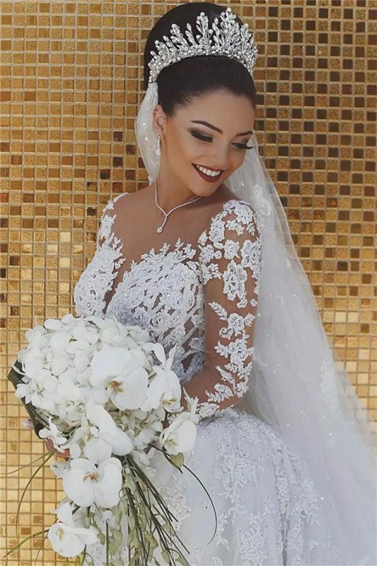 Gorgeous Long Sleeve Mermaid Wedding Dress with Lace Appliques