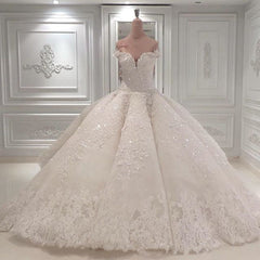 Gorgeous Off-the-Shoulder Ball Gown Wedding Dress with Beadings