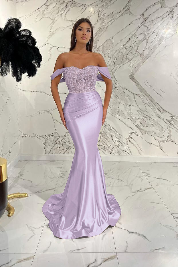Gorgeous Off the Shoulder Mermaid Prom Dress with Sequins, Beading and Pleats