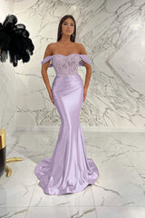 Gorgeous Off the Shoulder Mermaid Prom Dress with Sequins, Beading and Pleats
