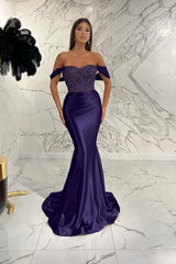 Gorgeous Off the Shoulder Mermaid Prom Dress with Sequins, Beading and Pleats