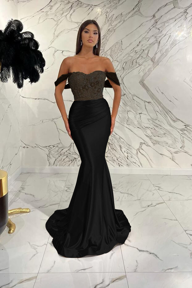 Gorgeous Off the Shoulder Mermaid Prom Dress with Sequins, Beading and Pleats