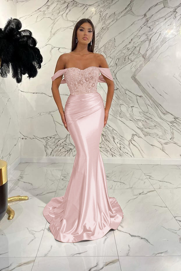 Gorgeous Off the Shoulder Mermaid Prom Dress with Sequins, Beading and Pleats