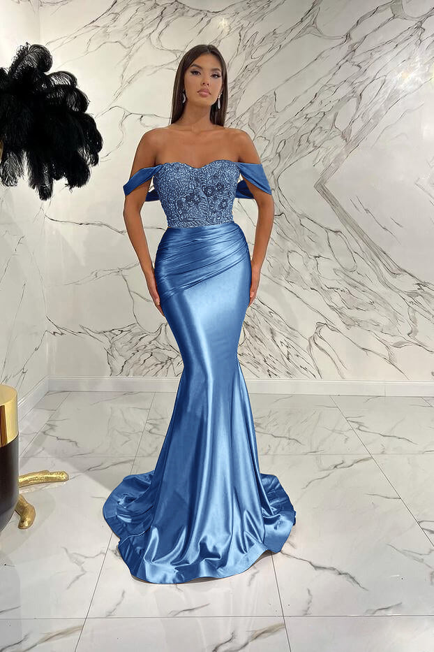 Gorgeous Off the Shoulder Mermaid Prom Dress with Sequins, Beading and Pleats