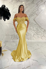 Gorgeous Off the Shoulder Mermaid Prom Dress with Sequins, Beading and Pleats