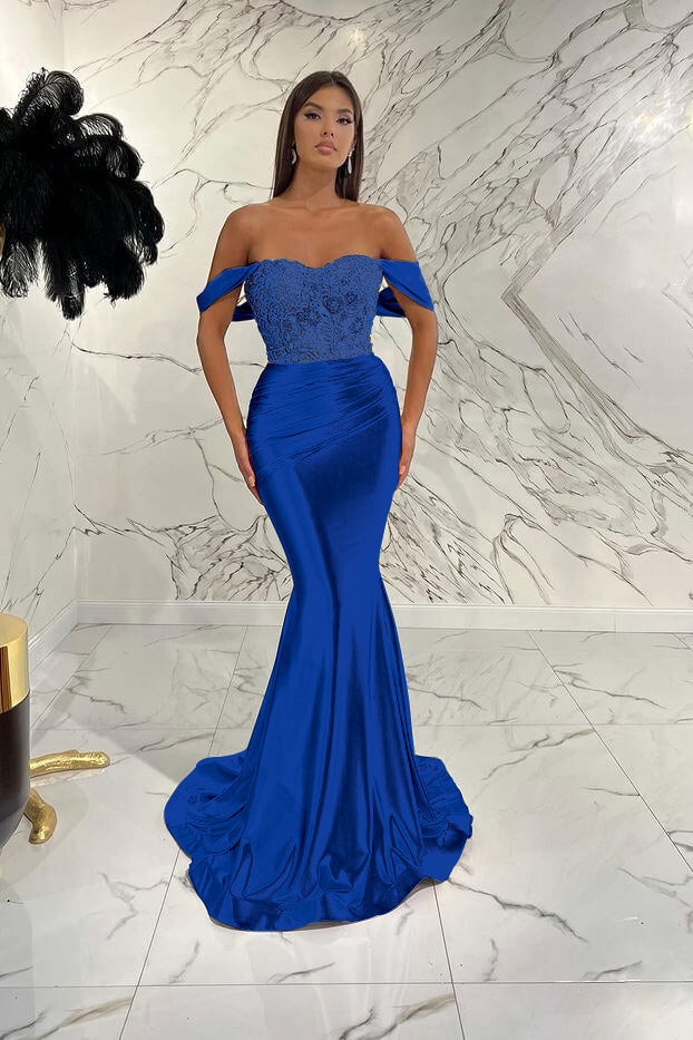 Gorgeous Off the Shoulder Mermaid Prom Dress with Sequins, Beading and Pleats