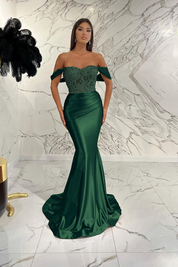 Gorgeous Off the Shoulder Mermaid Prom Dress with Sequins, Beading and Pleats