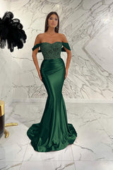 Gorgeous Off the Shoulder Mermaid Prom Dress with Sequins, Beading and Pleats