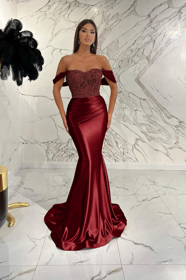 Gorgeous Off the Shoulder Mermaid Prom Dress with Sequins, Beading and Pleats