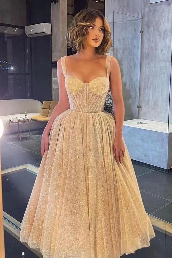 Gorgeous Spaghetti Strap Sweetheart Prom Dress with Sequins and Tulle