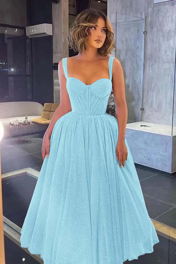Gorgeous Spaghetti Strap Sweetheart Prom Dress with Sequins and Tulle