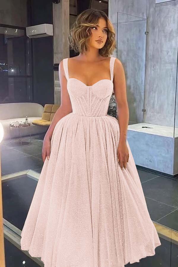 Gorgeous Spaghetti Strap Sweetheart Prom Dress with Sequins and Tulle