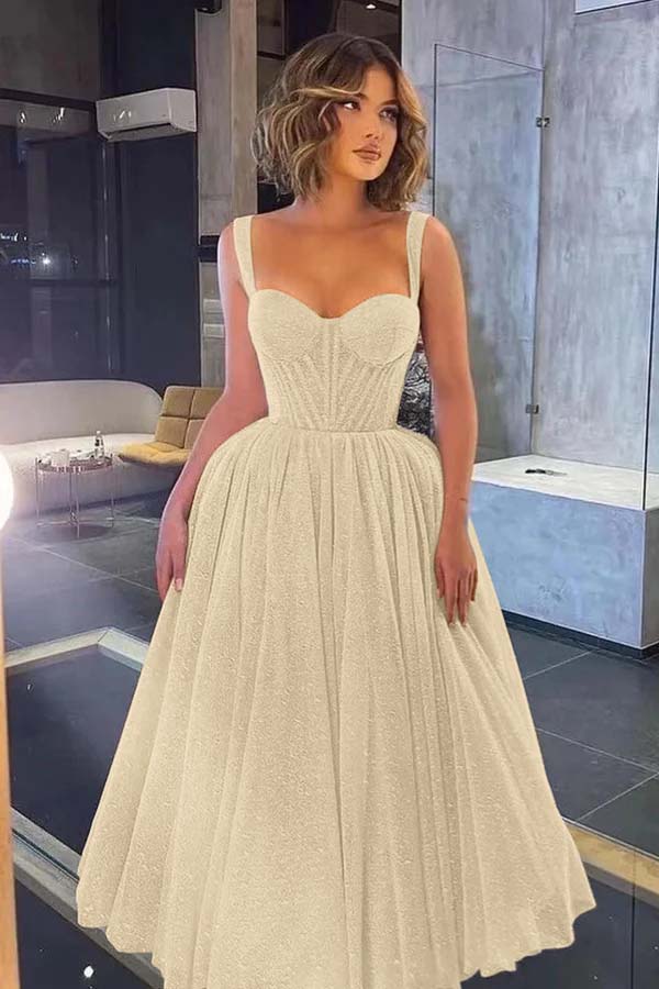 Gorgeous Spaghetti Strap Sweetheart Prom Dress with Sequins and Tulle