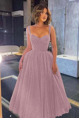 Gorgeous Spaghetti Strap Sweetheart Prom Dress with Sequins and Tulle