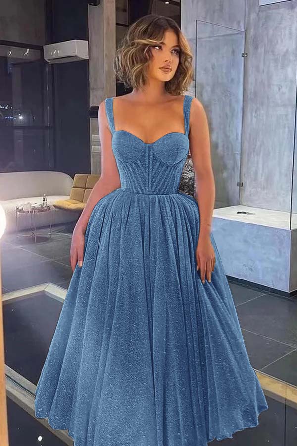 Gorgeous Spaghetti Strap Sweetheart Prom Dress with Sequins and Tulle