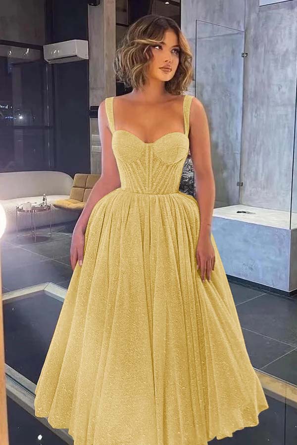 Gorgeous Spaghetti Strap Sweetheart Prom Dress with Sequins and Tulle