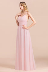 Gorgeous Spaghetti Straps Ruffle Pink Chiffon Bridesmaid Dress Affordable-Babyonlines
