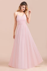 Gorgeous Spaghetti Straps Ruffle Pink Chiffon Bridesmaid Dress Affordable-Babyonlines