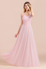 Gorgeous Spaghetti Straps Ruffle Pink Chiffon Bridesmaid Dress Affordable-Babyonlines