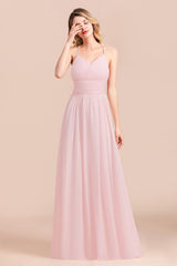 Gorgeous Spaghetti Straps Ruffle Pink Chiffon Bridesmaid Dress Affordable-Babyonlines