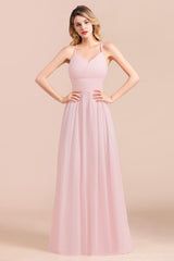 Gorgeous Spaghetti Straps Ruffle Pink Chiffon Bridesmaid Dress Affordable-Babyonlines