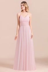 Gorgeous Spaghetti Straps Ruffle Pink Chiffon Bridesmaid Dress Affordable-Babyonlines
